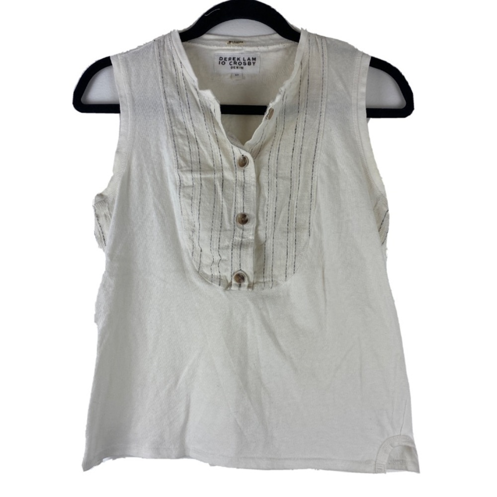 Derek Lam 10 Crosby Denim White Sleeveless Henley Top Women's Size Small S